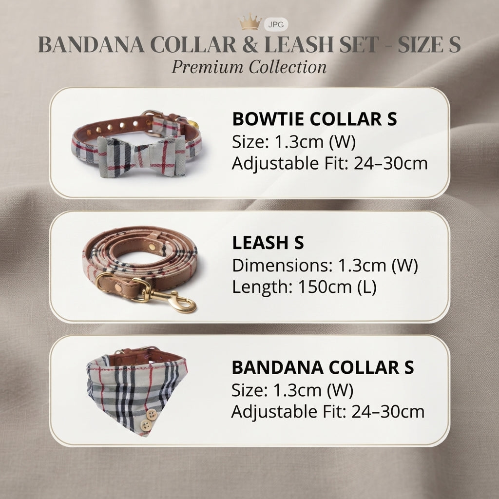 Classic Plaid Dog Collar, Leash & Bandana Set | Stylish British Style Pet Accessories