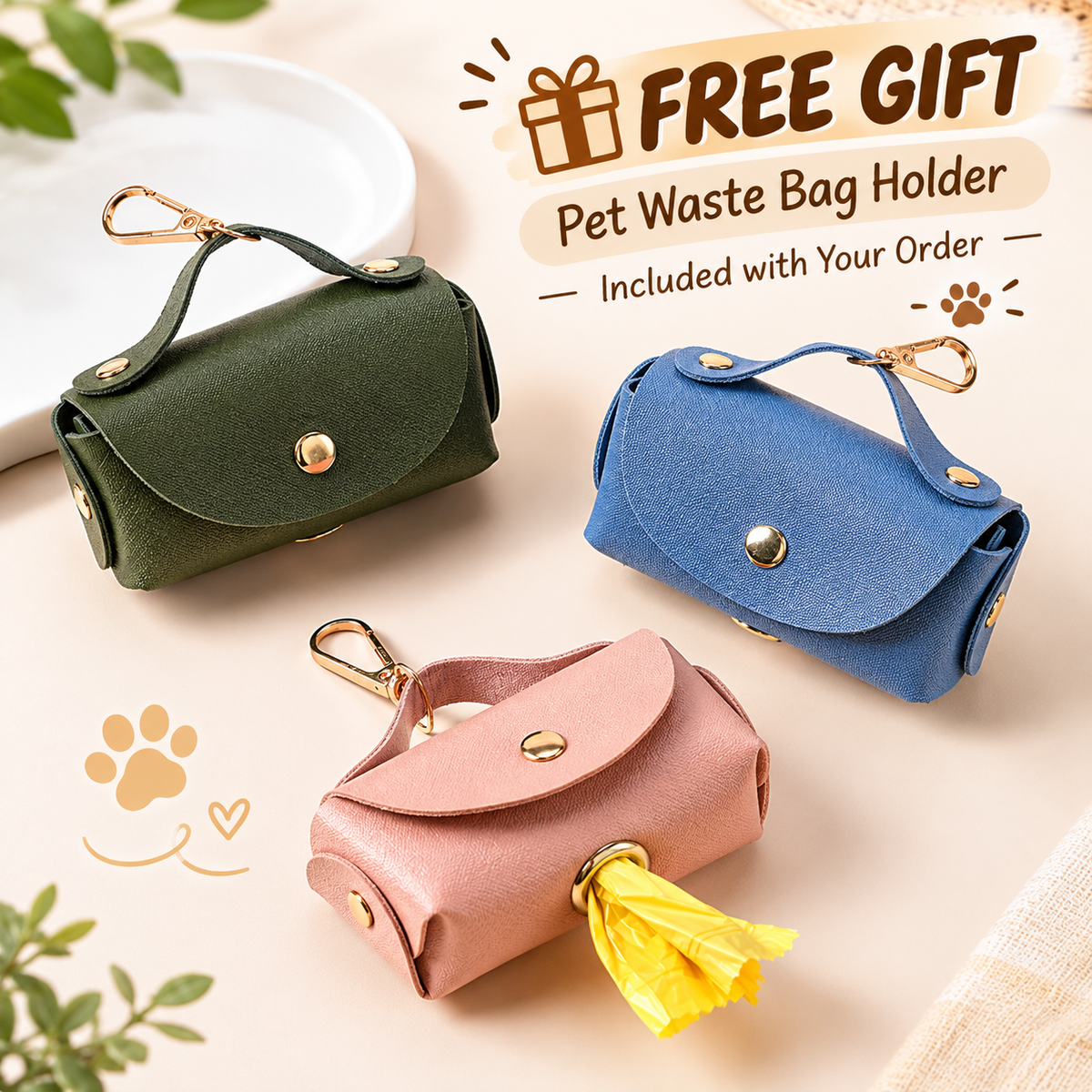 Luxury Leather Dog Collar, Leash & Poop Bag Holder Set - Forest Green