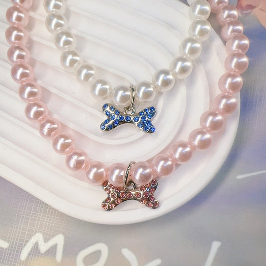 Bone Rhinestone Pet Pearl Necklace for Small Dogs and Cats