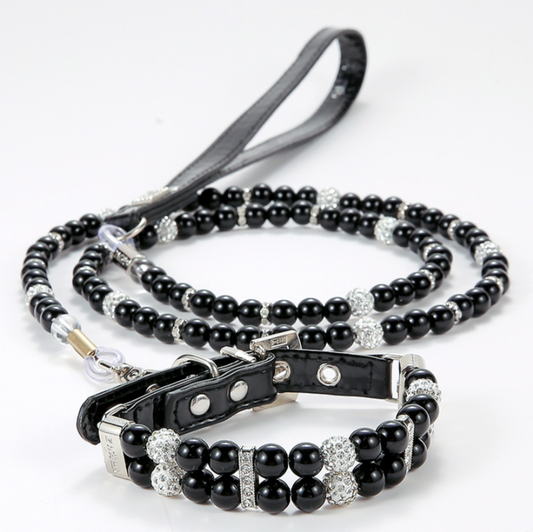 Pearl and Rhinestone Dog Collar and Leash Set