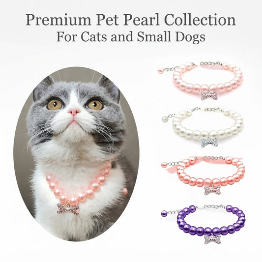 Bone Rhinestone Pet Pearl Necklace for Small Dogs and Cats