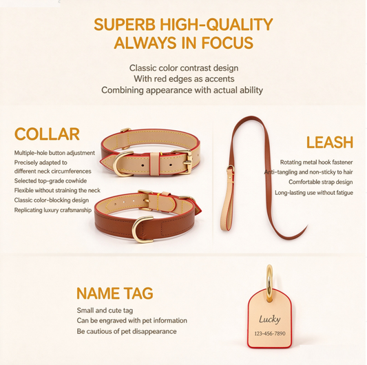 Luxury Leather Dog Collar, Leash & Poop Bag Holder Set - Forest Green